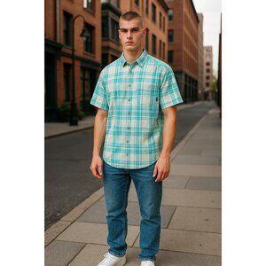Columbia Mens Multicolor Plaid Short Sleeve Button Down Shirt Size Small